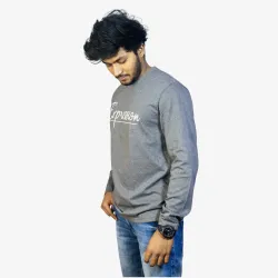 Men's Grey Melange Full Sleeve T-Shirt | Premium Cotton Round Neck Casual Regular Fit T-Shirt